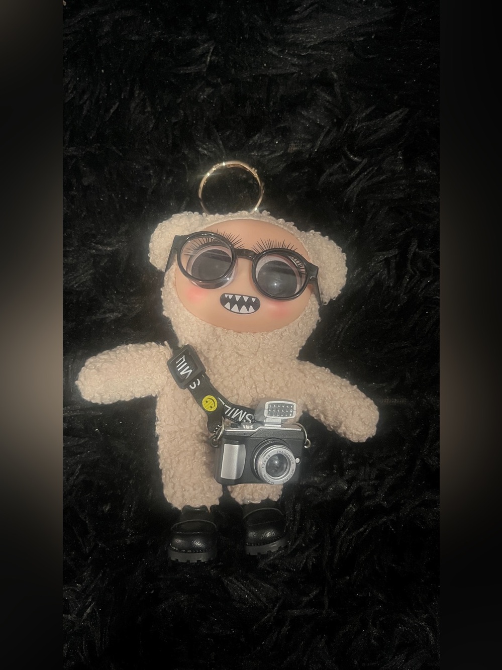 Plush Teddy Keychain or Charm with Camera Accessory - Cream